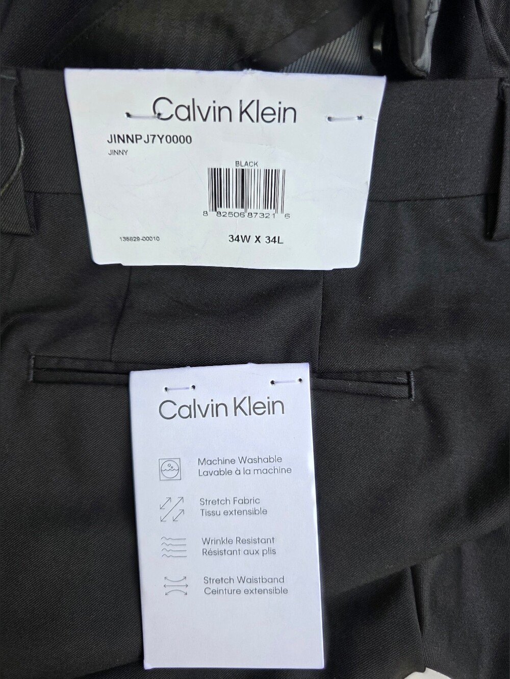 Calvin Klein Men's Jinny Dress Pants 34x34 Black Stretch Wrinkle Resistant NWT